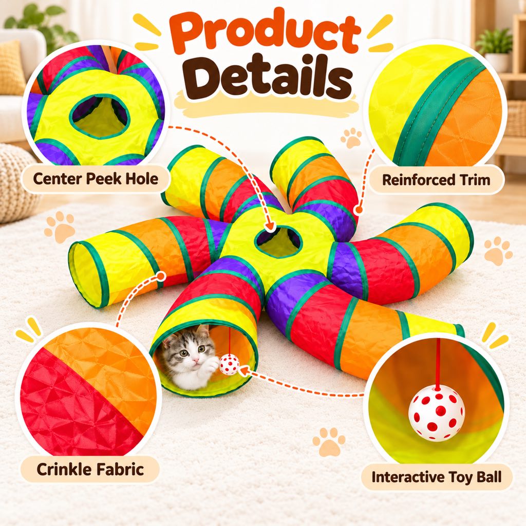 6-Way Cat Tunnel – Hanging Toy Ball