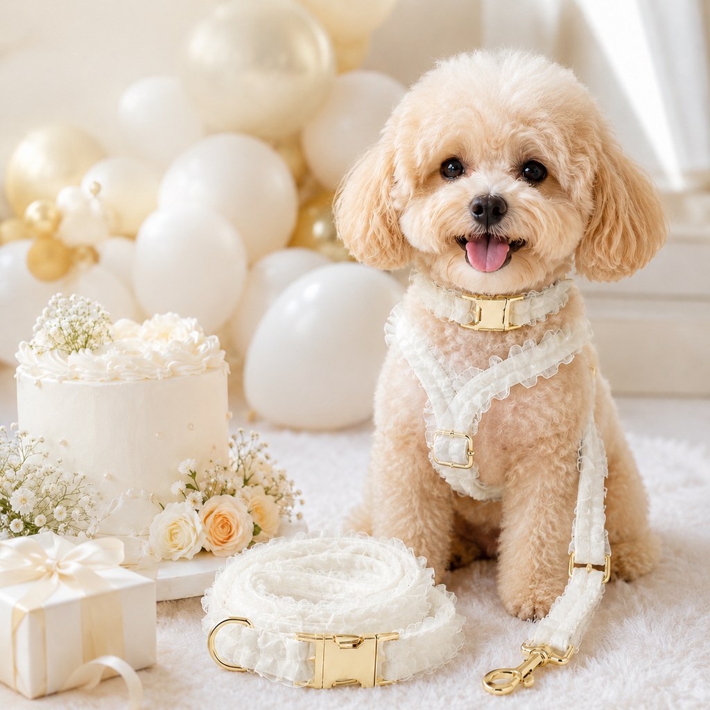 Lace Dog Harness, Collar & Leash Set – 3-Piece Ruffle