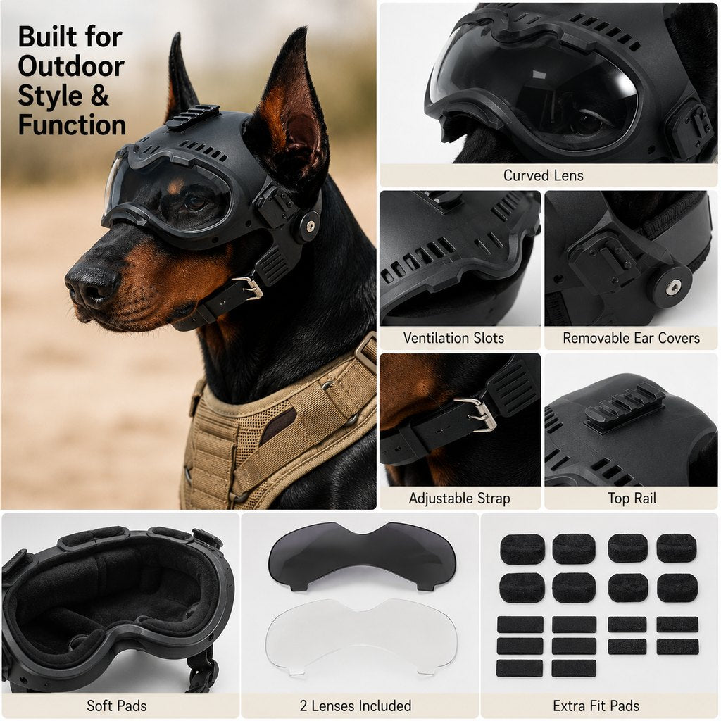 Tactical Dog Helmet with Goggles – Eye Protection Outdoors