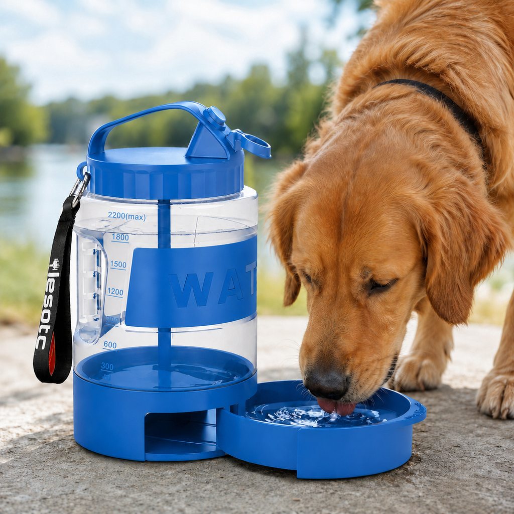 2.2L Dog Travel Water Bottle – Pull-Out Bowl
