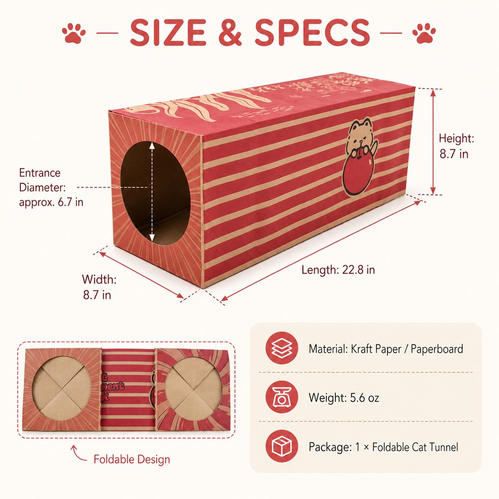 Kraft Paper Cat Tunnel – Foldable Hide & Play