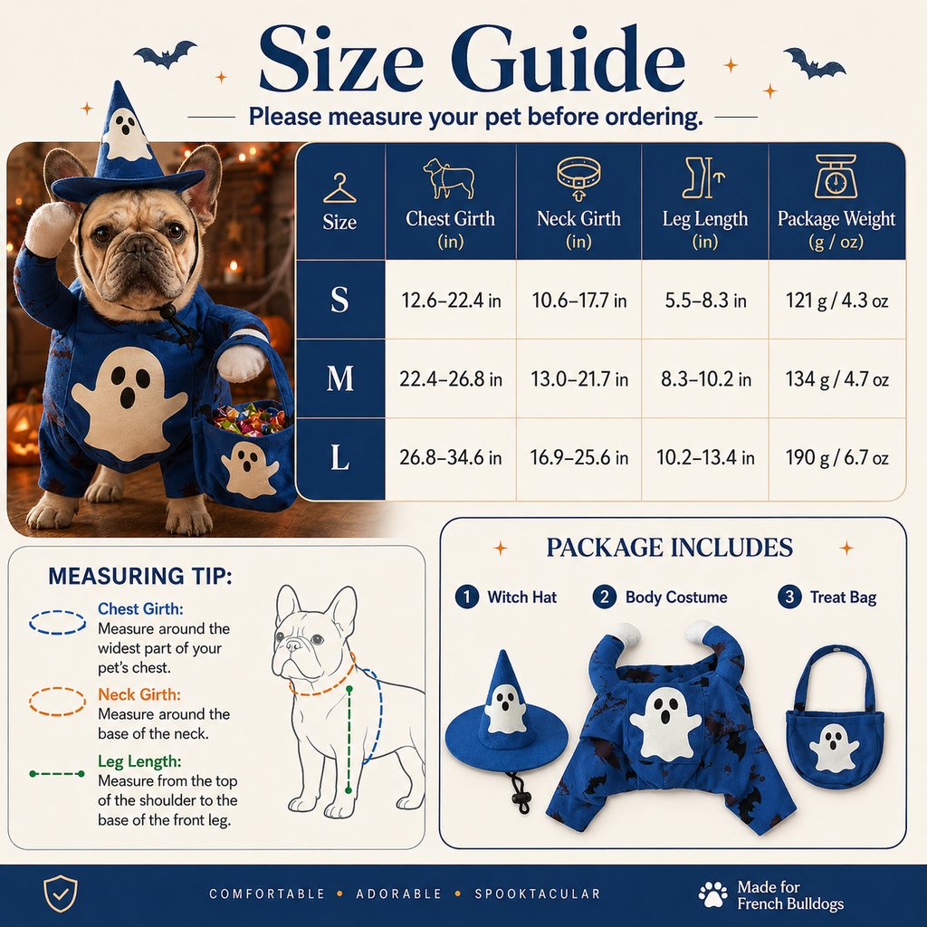 Glow Ghost Wizard Dog Costume – Hat & Treat Bag