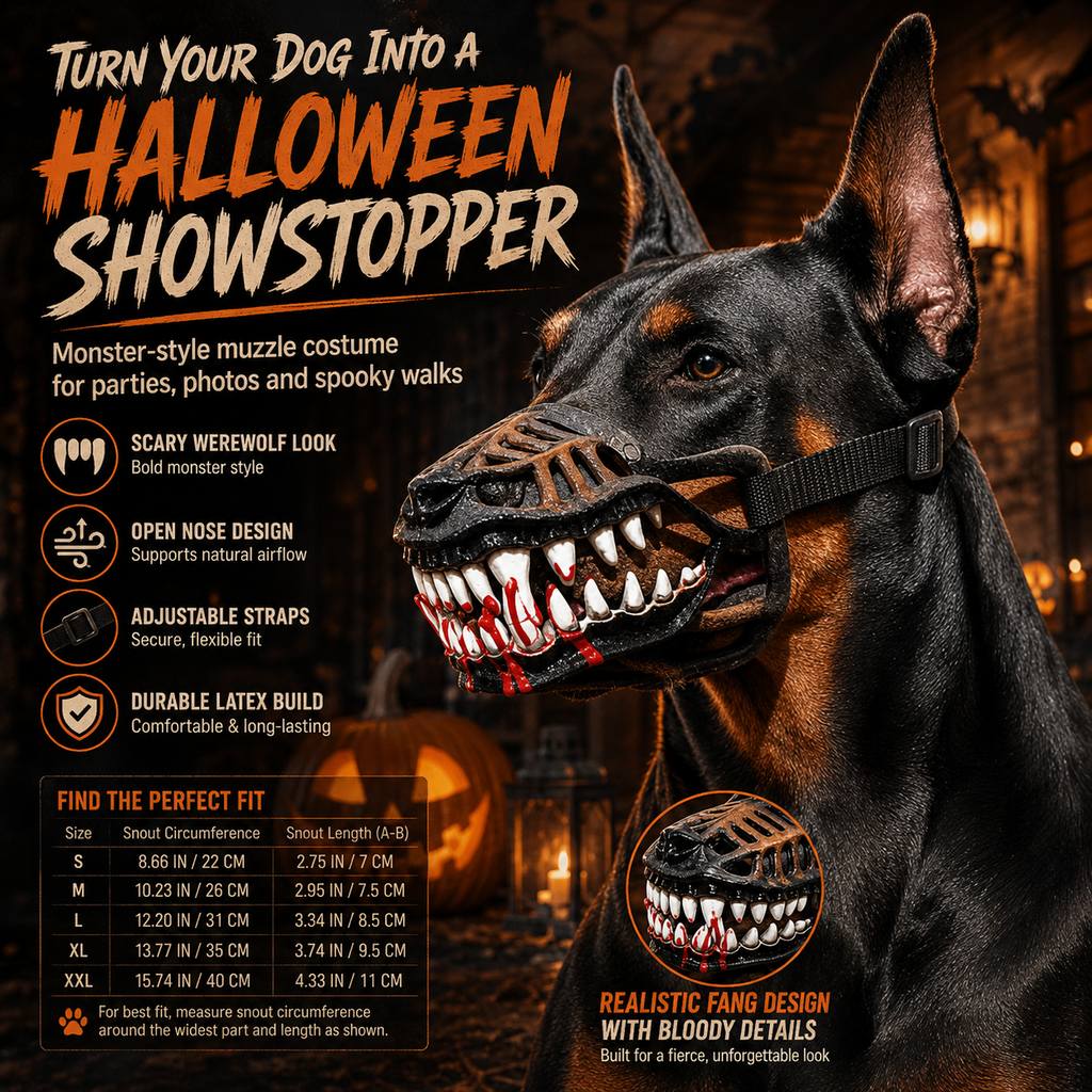 Monster Fang Dog Muzzle Costume – Open-Nose Fit