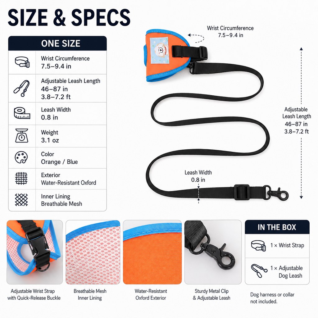Hands-Free Wrist Dog Leash – Adjustable Comfort Strap