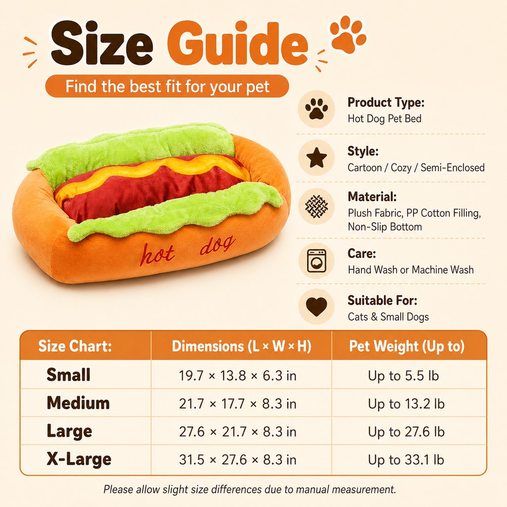 Hot Dog Pet Bed – Plush Removable Cushion