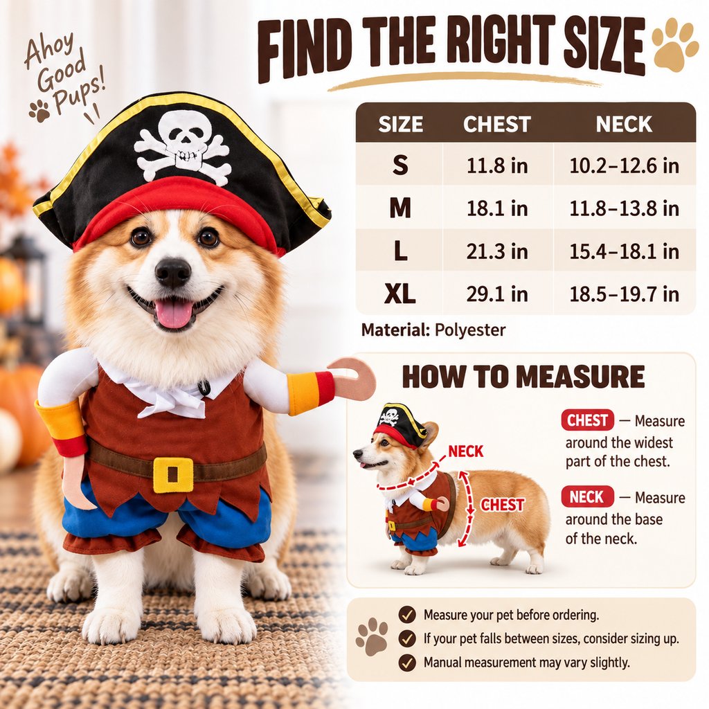 Pirate Dog Costume – Hat & Hook Arms