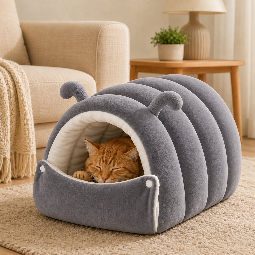 Plush Cat Cave Bed – Cozy Semi-Enclosed Hideaway
