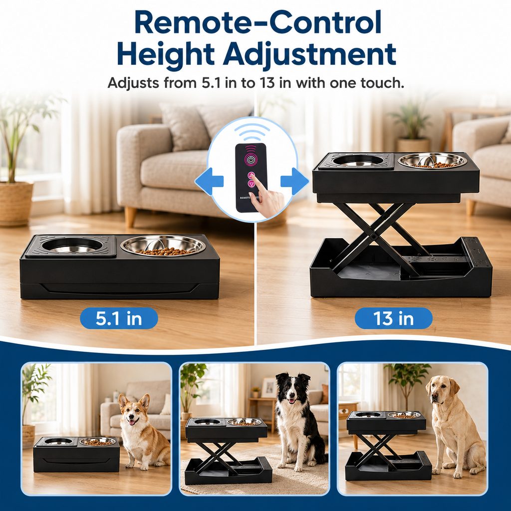 Remote-Control Dog Feeding Station – Adjustable Height
