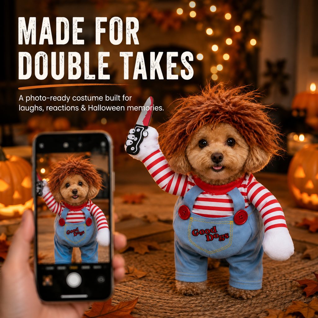 Scary Doll Dog Costume – Wig & Toy Knife Set