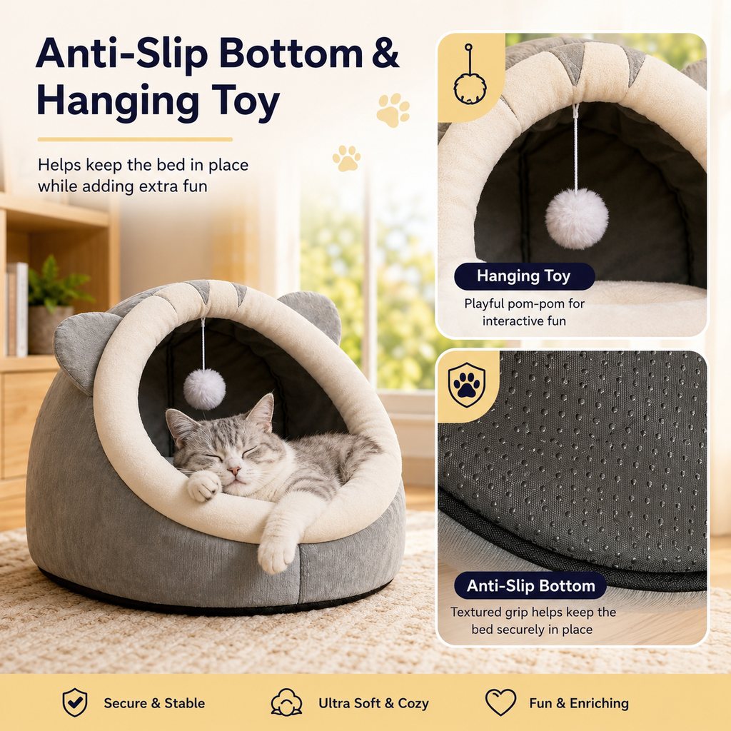 Semi-Enclosed Plush Pet Bed – Cozy Hideaway