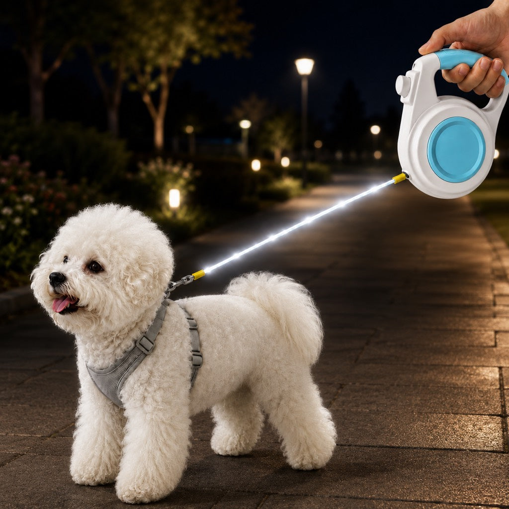 Light-Up Retractable Dog Leash – Rechargeable & Visible