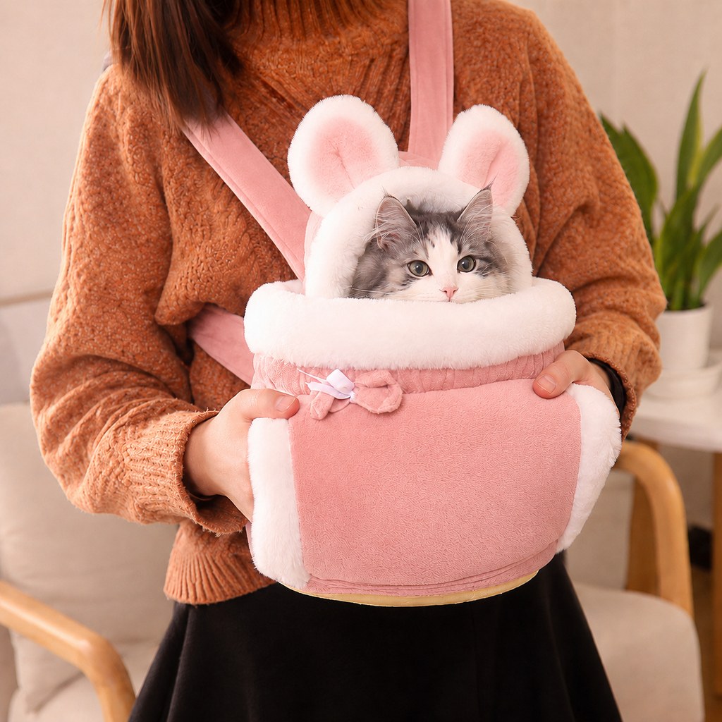 Plush Winter Cat Carrier Backpack – Warm & Hands-Free