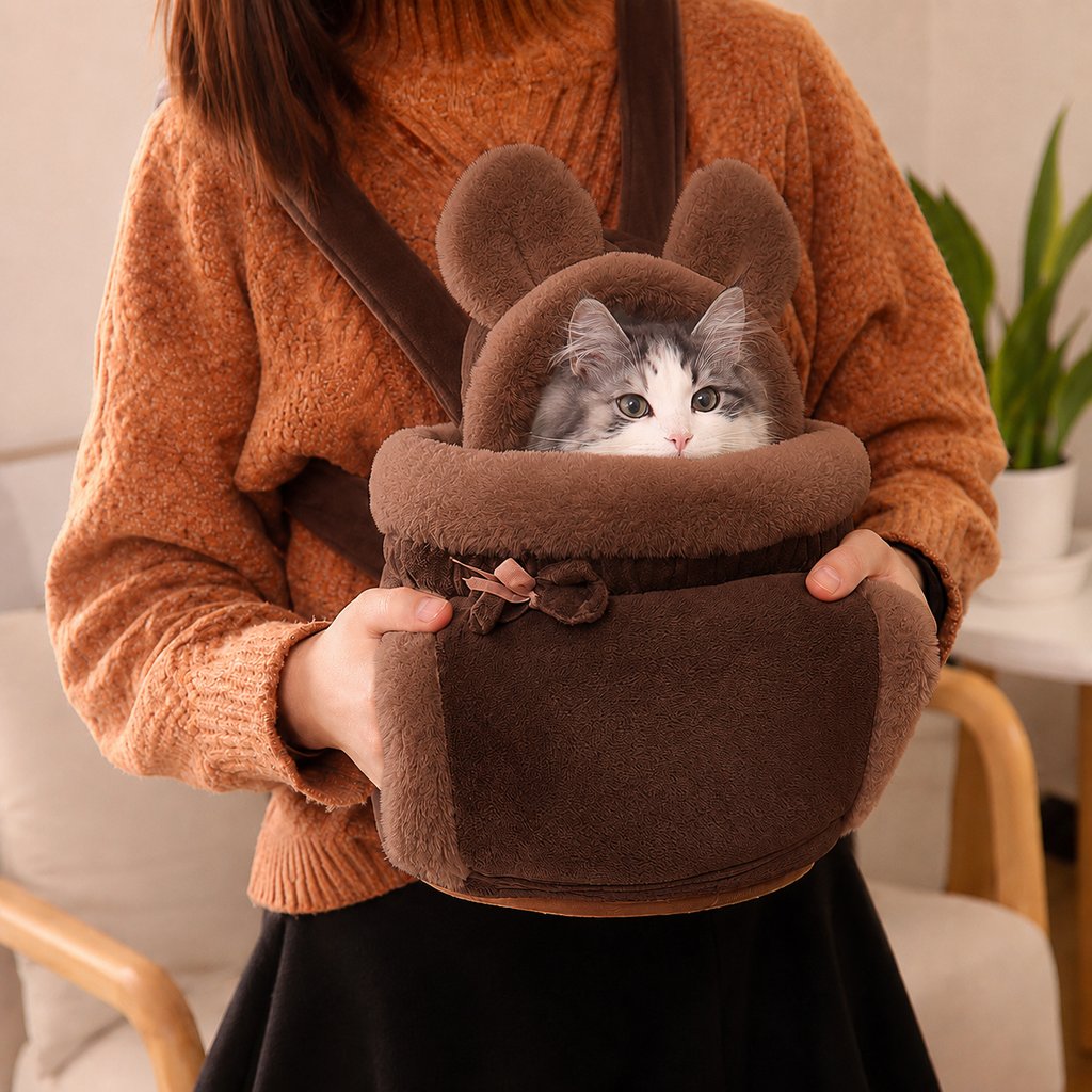 Plush Winter Cat Carrier Backpack – Warm & Hands-Free