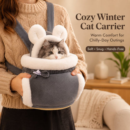 Plush Winter Cat Carrier Backpack – Warm & Hands-Free