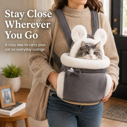 Plush Winter Cat Carrier Backpack – Warm & Hands-Free