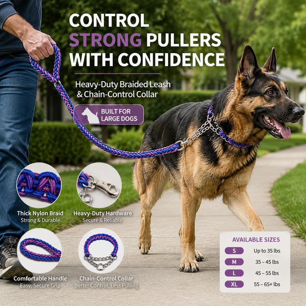 Heavy-Duty Braided Dog Leash – Control for Strong Pullers