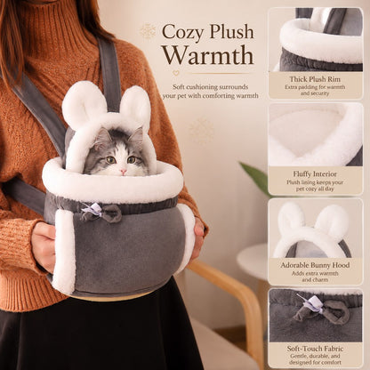 Plush Winter Cat Carrier Backpack – Warm & Hands-Free