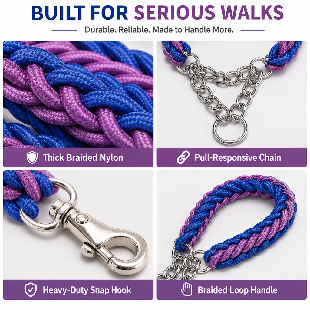 Heavy-Duty Braided Dog Leash – Control for Strong Pullers