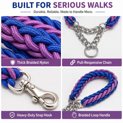 Heavy-Duty Braided Dog Leash – Control for Strong Pullers