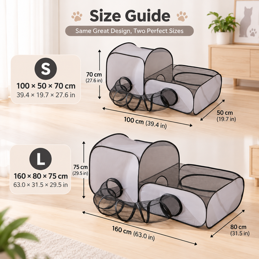 Indoor Cat Playpen – Tunnel & Rest Tent, 3 Zones