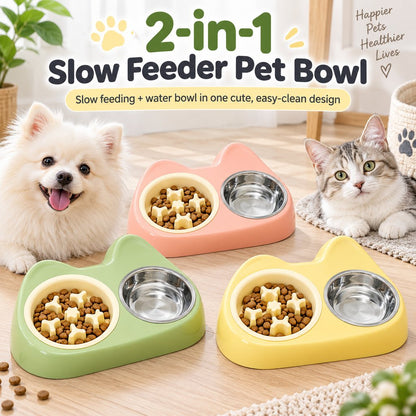 2-in-1 Cat Ear Bowl – Slow Feeder or Double Bowl