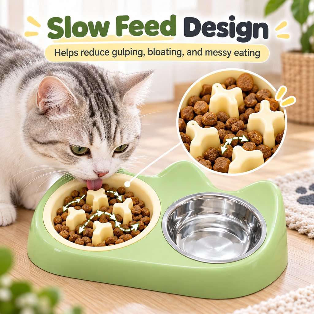 2-in-1 Cat Ear Bowl – Slow Feeder or Double Bowl