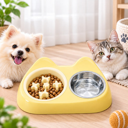 2-in-1 Cat Ear Bowl – Slow Feeder or Double Bowl
