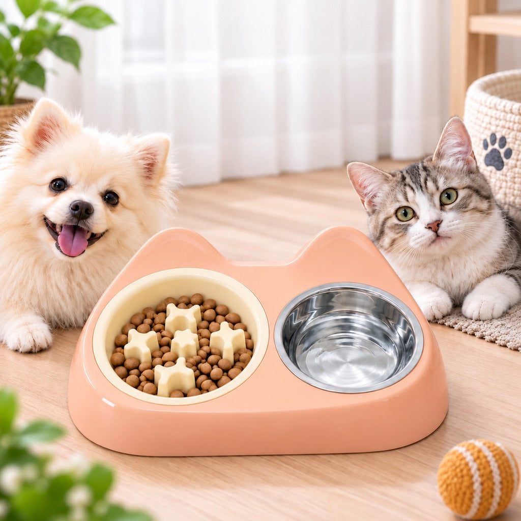 2-in-1 Cat Ear Bowl – Slow Feeder or Double Bowl
