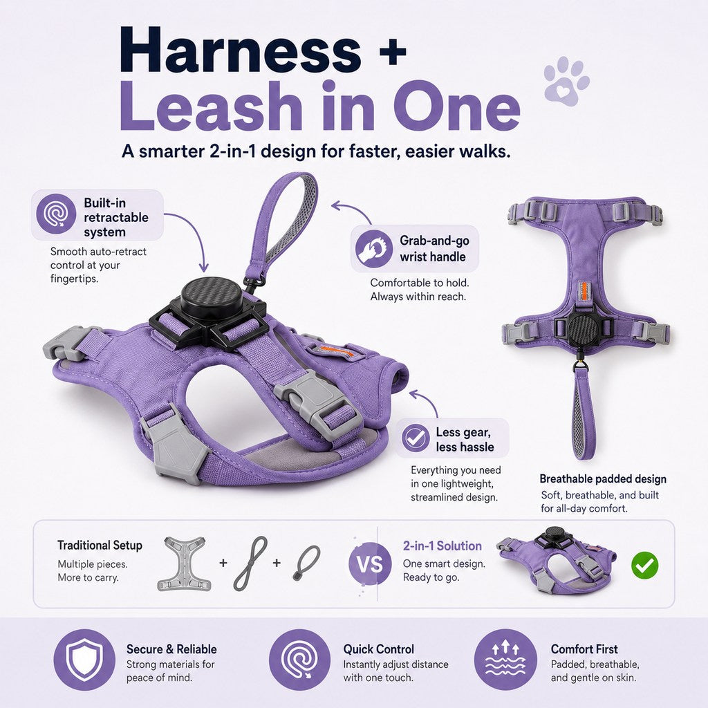 2-in-1 No-Pull Harness – Built-In Retractable Leash