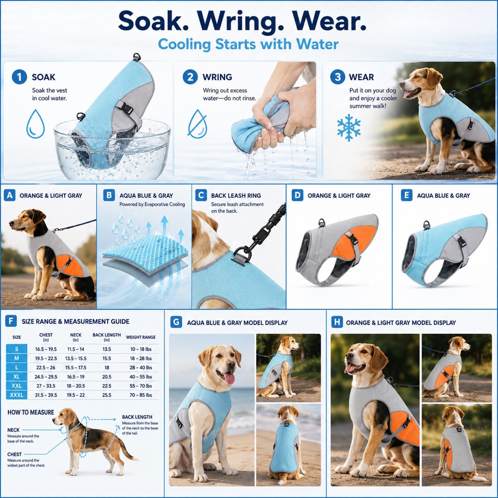 Wet-to-Cool Dog Cooling Jacket – Hot Weather Comfort