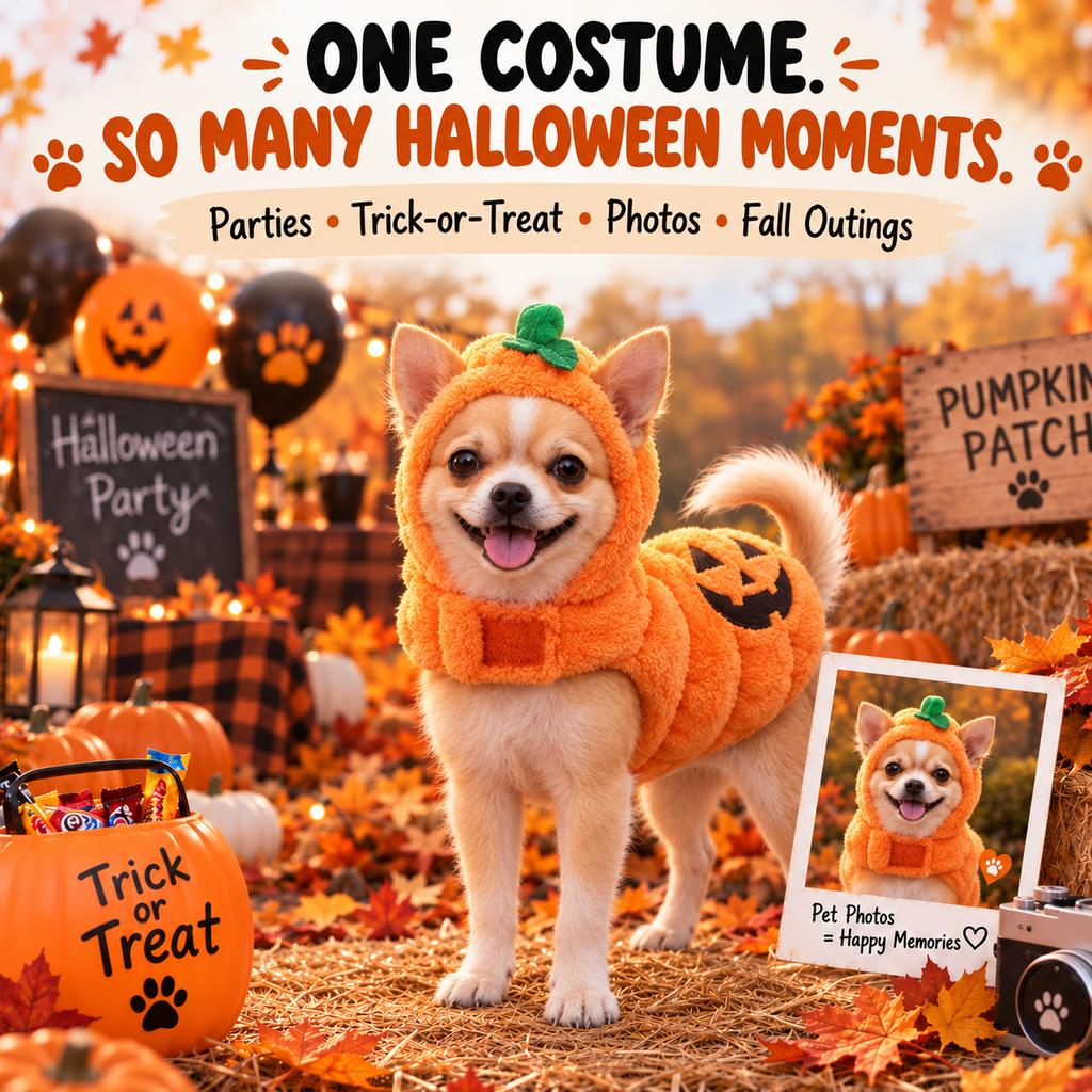 3D Pumpkin Dog Costume – Plush Jack-O'-Lantern