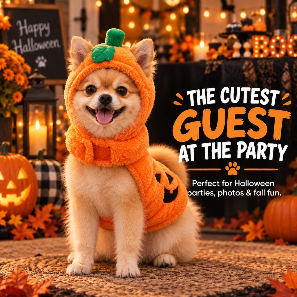 3D Pumpkin Dog Costume – Plush Jack-O'-Lantern
