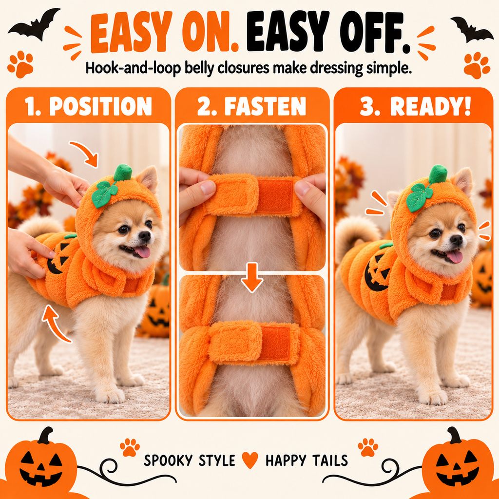 3D Pumpkin Dog Costume – Plush Jack-O'-Lantern