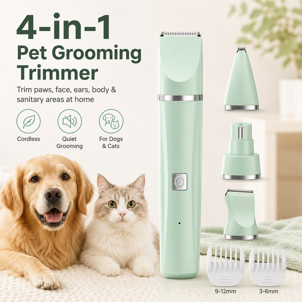 4-in-1 Cordless Pet Trimmer – Quiet At-Home Touch-Ups