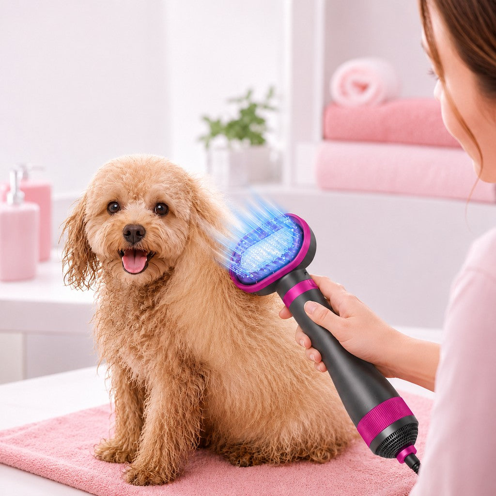4-in-1 Pet Dryer Brush – Quiet Drying & Detangling