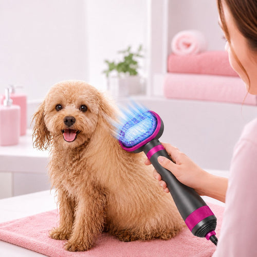 4-in-1 Pet Dryer Brush – Quiet Drying & Detangling