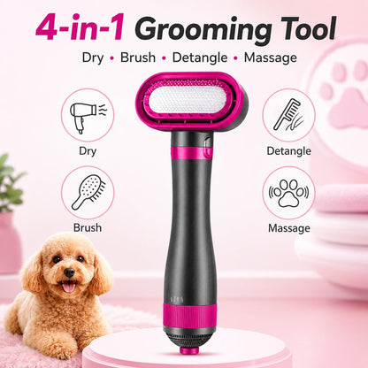 4-in-1 Pet Dryer Brush – Quiet Drying & Detangling