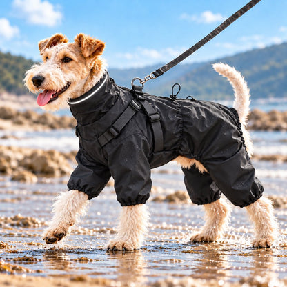 Waterproof 4-Leg Dog Raincoat – Built-In Harness