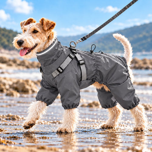 Waterproof 4-Leg Dog Raincoat – Built-In Harness