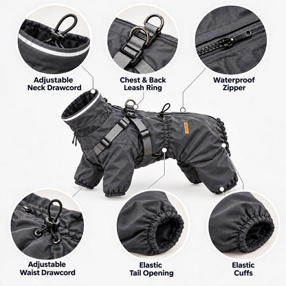 Waterproof 4-Leg Dog Raincoat – Built-In Harness