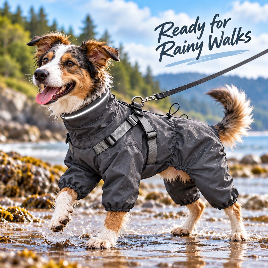 Waterproof 4-Leg Dog Raincoat – Built-In Harness