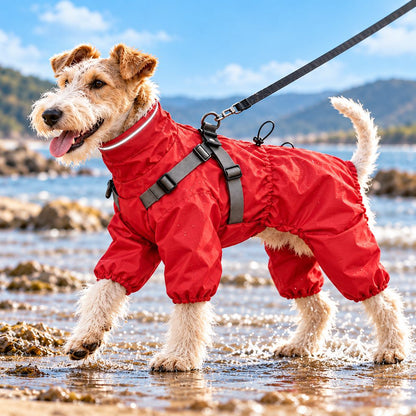 Waterproof 4-Leg Dog Raincoat – Built-In Harness