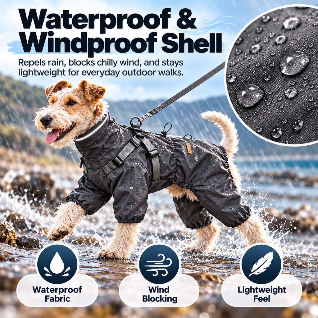 Waterproof 4-Leg Dog Raincoat – Built-In Harness