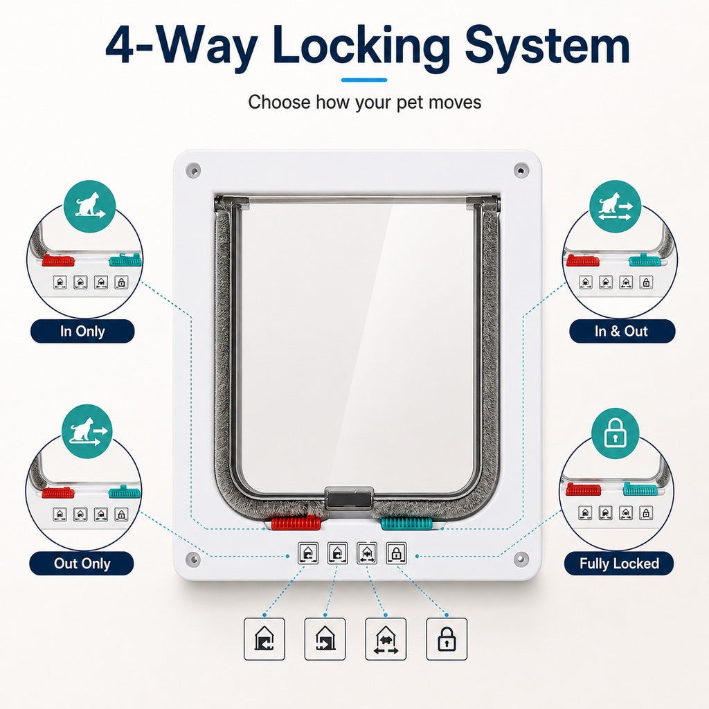 4-Way Locking Cat Door – Free Access, No Scratched Doors