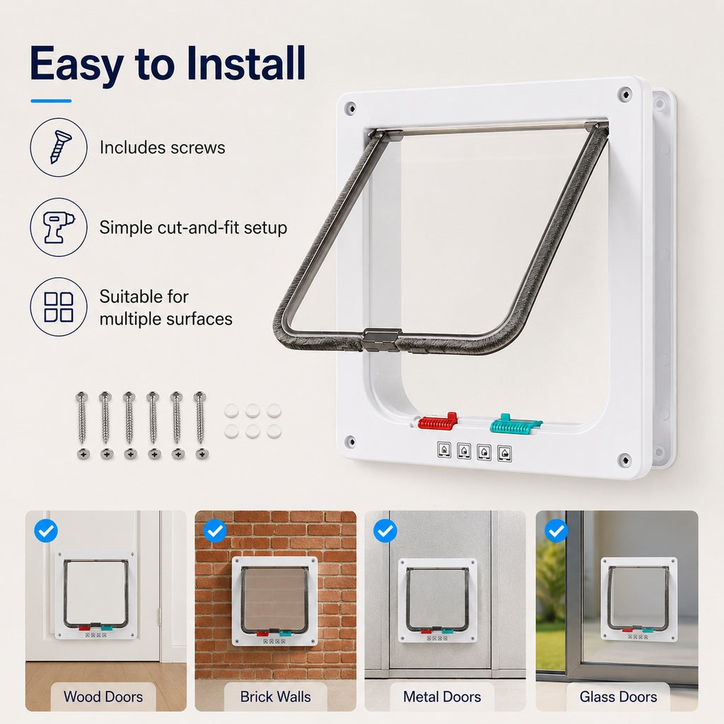 4-Way Locking Cat Door – Free Access, No Scratched Doors