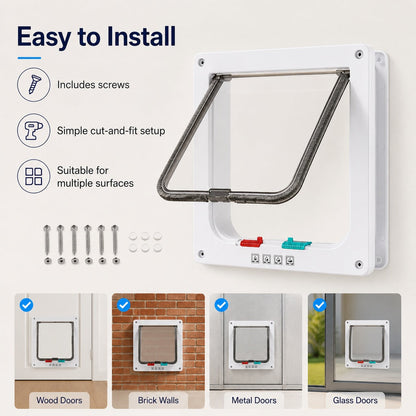 4-Way Locking Cat Door – Free Access, No Scratched Doors