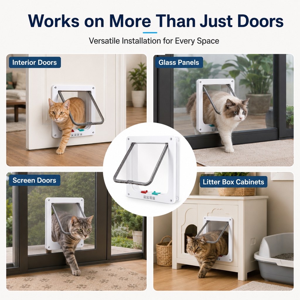 4-Way Locking Cat Door – Free Access, No Scratched Doors