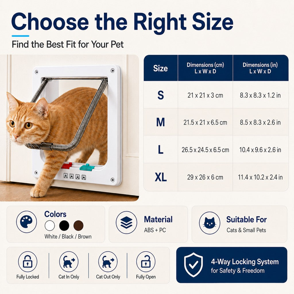 4-Way Locking Cat Door – Free Access, No Scratched Doors