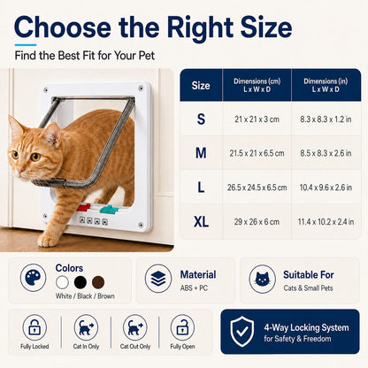 4-Way Locking Cat Door – Free Access, No Scratched Doors