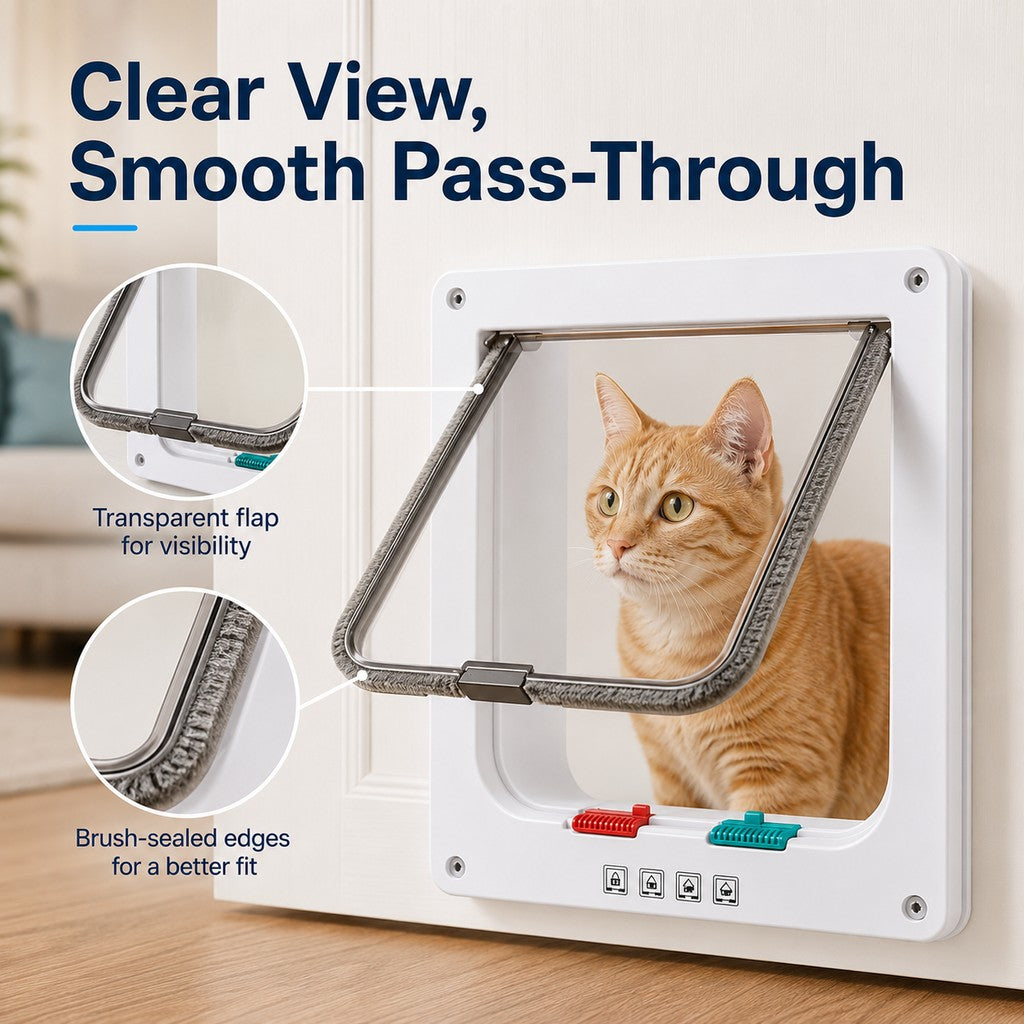 4-Way Locking Cat Door – Free Access, No Scratched Doors